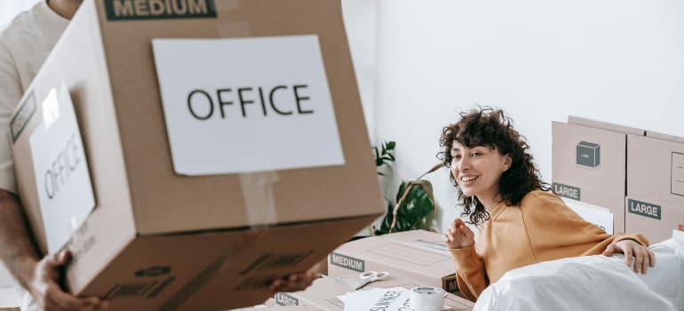 Office furniture and equipment prepared for a San Antonio move