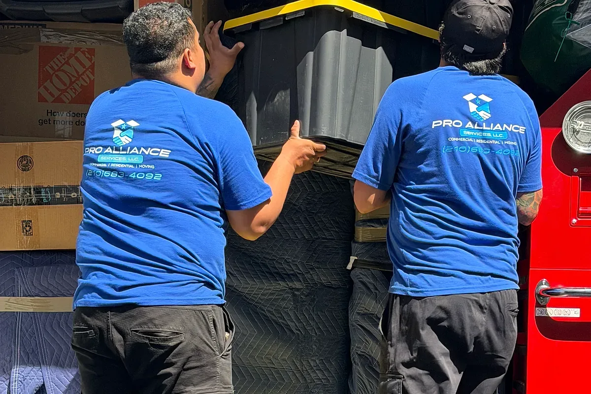Packed totes and cartons loaded in a truck