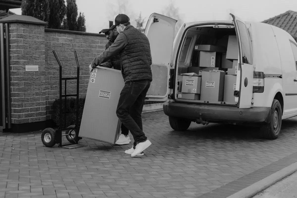 Boxes being unloaded from a vehicle
