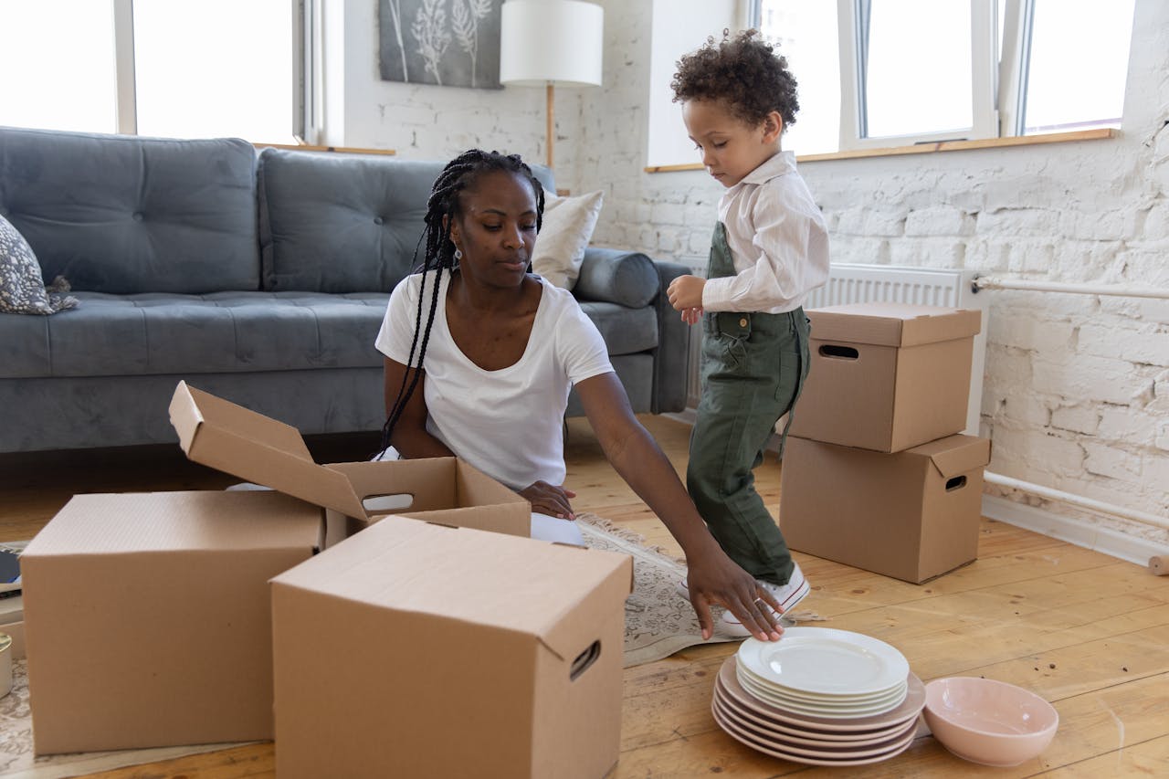 A woman packing for relocation