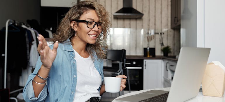 A woman having a video call
