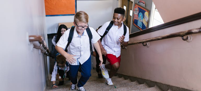 young students going to a class