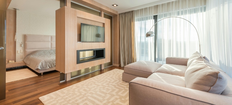 Spacious living room with sofa