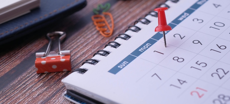 Calendar marking important move dates for private practice relocations in Seguin.