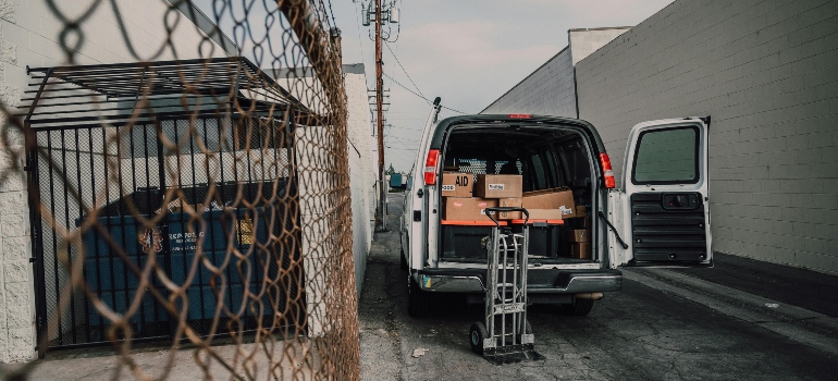 Moving van loaded with boxes during a residential move.